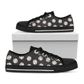 Black Baseball Pattern Print Black Low Top Sneakers