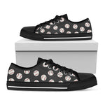 Black Baseball Pattern Print Black Low Top Shoes