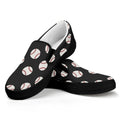 Black Baseball Pattern Print Black Slip On Sneakers
