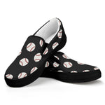 Black Baseball Pattern Print Black Slip On Shoes