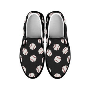 Black Baseball Pattern Print Black Slip On Shoes