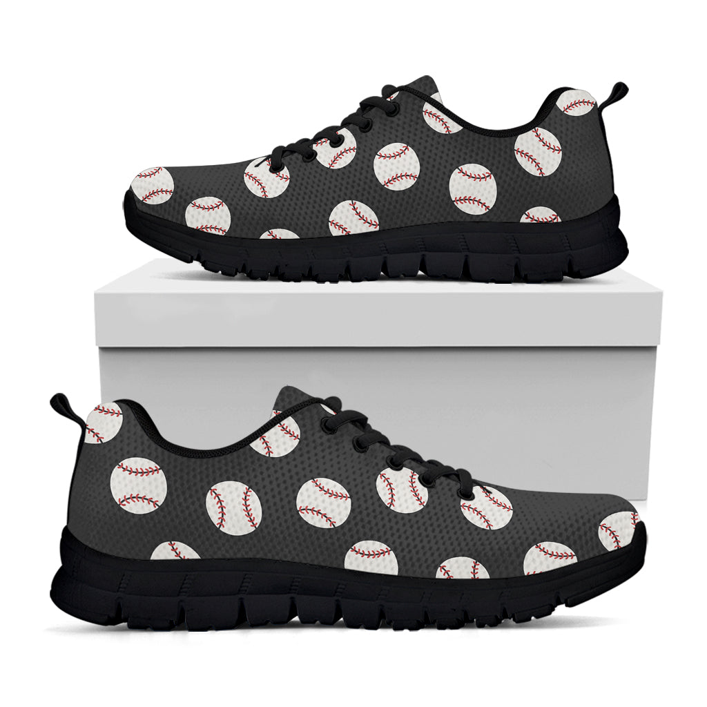 Black Baseball Pattern Print Black Sneakers