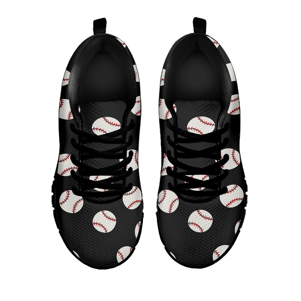 Black Baseball Pattern Print Black Sneakers