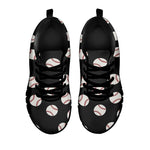 Black Baseball Pattern Print Black Sneakers