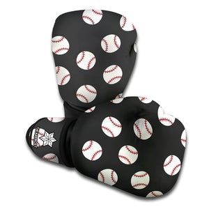 Black Baseball Pattern Print Boxing Gloves