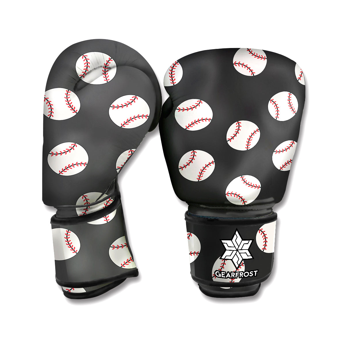 Black Baseball Pattern Print Boxing Gloves