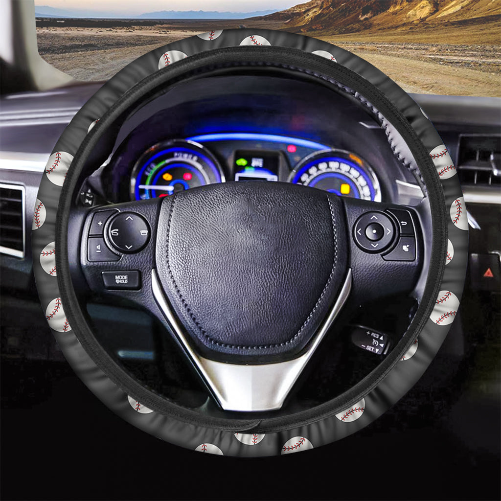 Black Baseball Pattern Print Car Steering Wheel Cover