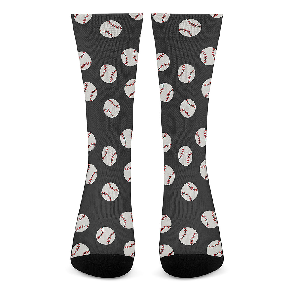 Black Baseball Pattern Print Crew Socks