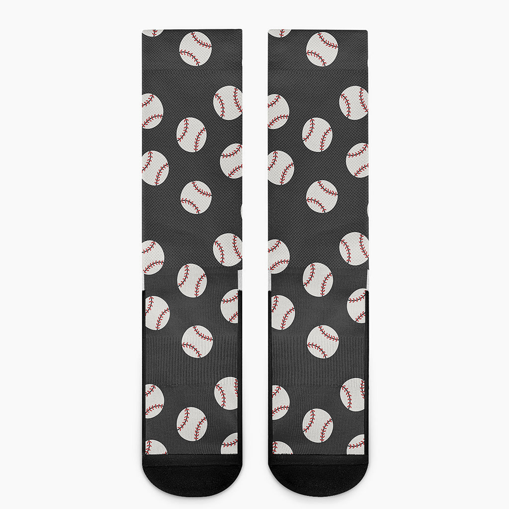 Black Baseball Pattern Print Crew Socks