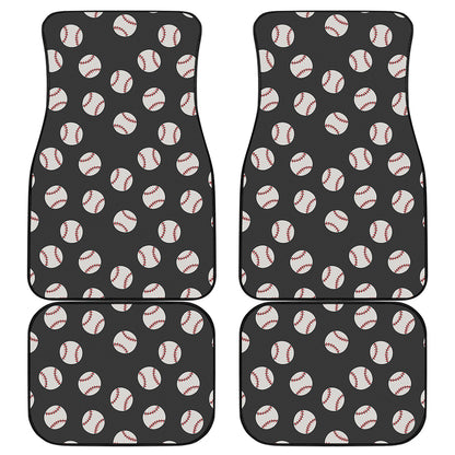 Black Baseball Pattern Print Front and Back Car Floor Mats
