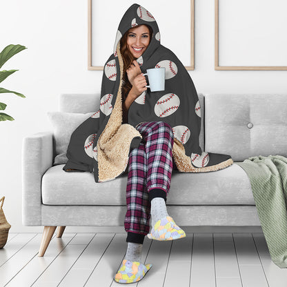 Black Baseball Pattern Print Hooded Blanket