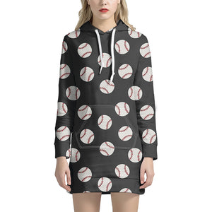 Black Baseball Pattern Print Hoodie Dress