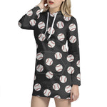 Black Baseball Pattern Print Hoodie Dress