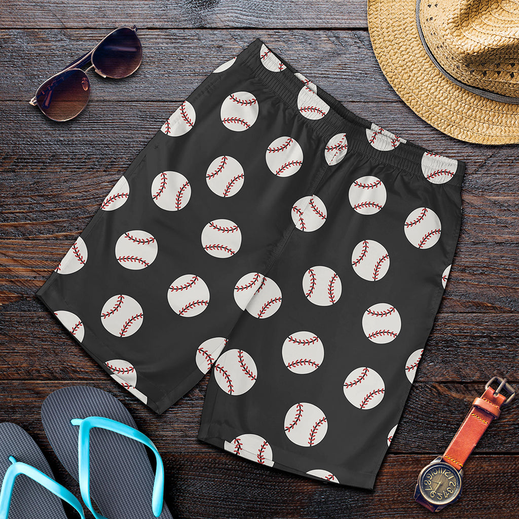 Black Baseball Pattern Print Men's Shorts