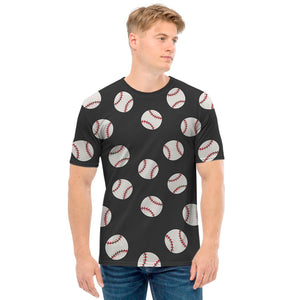 Black Baseball Pattern Print Men's T-Shirt