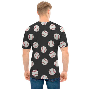 Black Baseball Pattern Print Men's T-Shirt