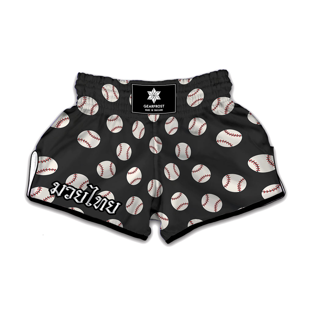 Black Baseball Pattern Print Muay Thai Boxing Shorts