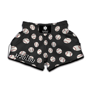 Black Baseball Pattern Print Muay Thai Boxing Shorts