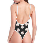 Black Baseball Pattern Print One Piece High Cut Swimsuit