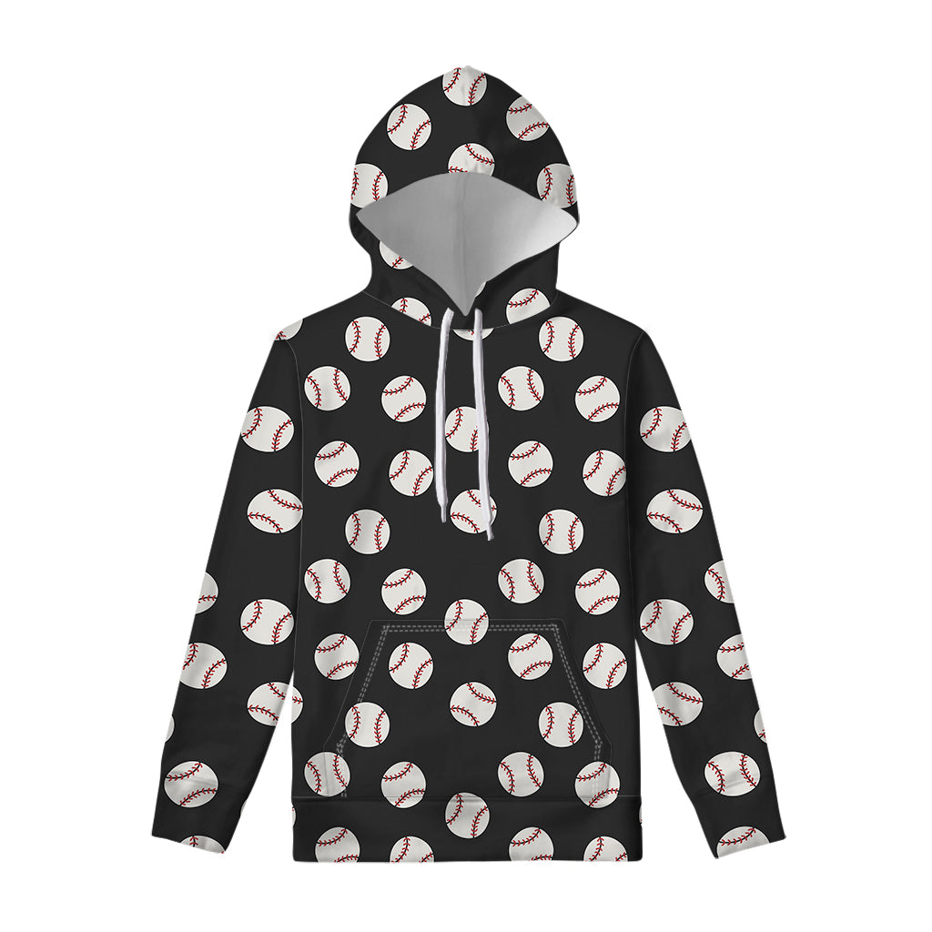 Black Baseball Pattern Print Pullover Hoodie