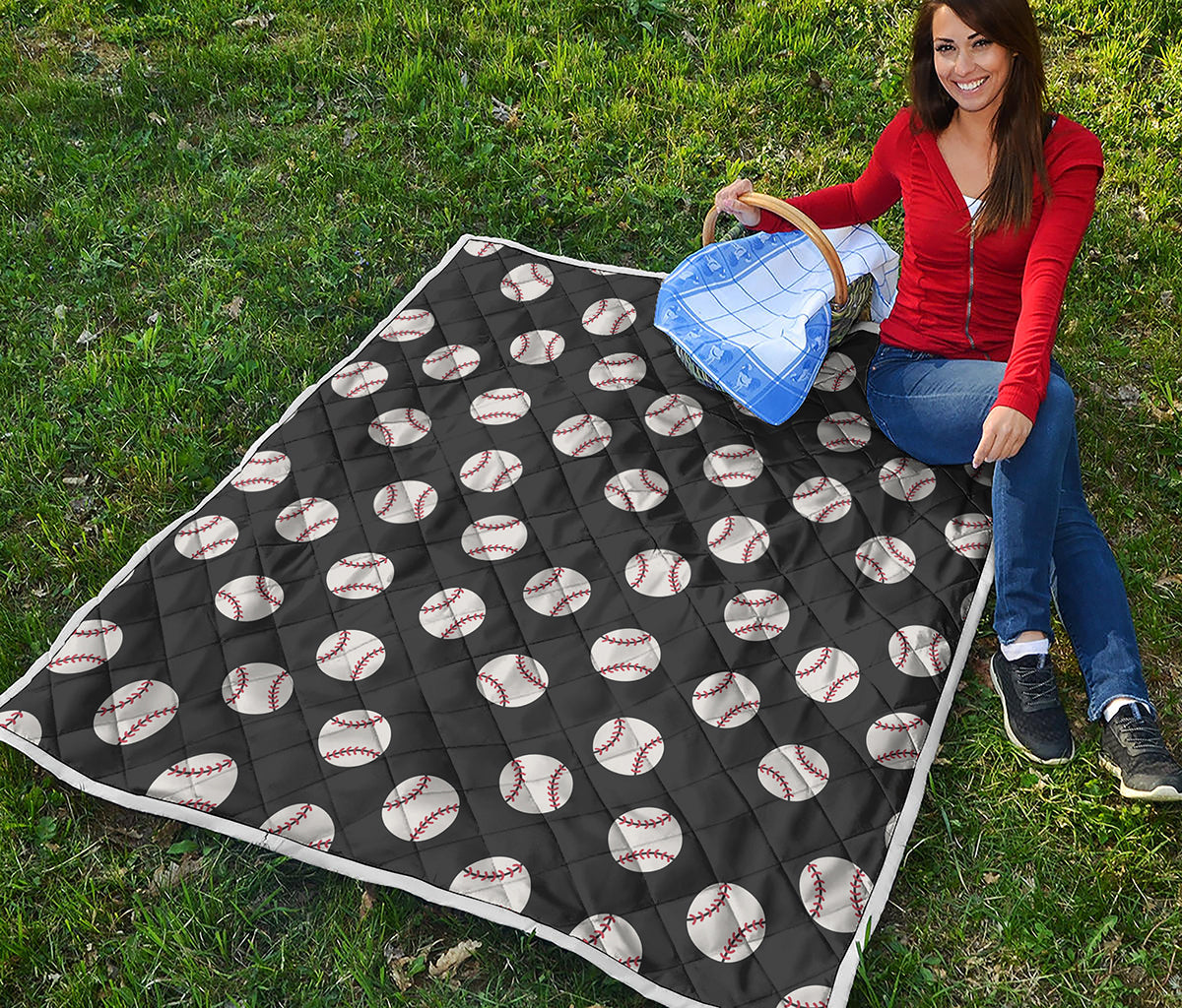 Black Baseball Pattern Print Quilt