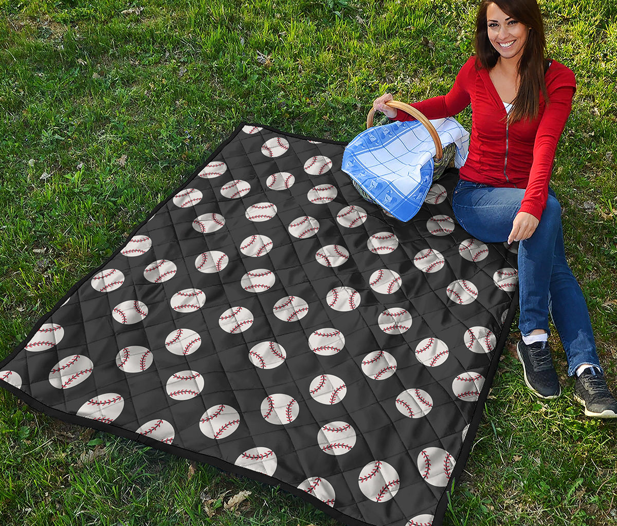 Black Baseball Pattern Print Quilt