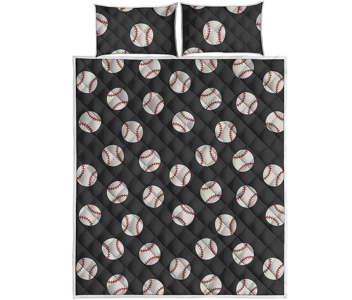 Black Baseball Pattern Print Quilt Bed Set