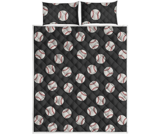 Black Baseball Pattern Print Quilt Bed Set