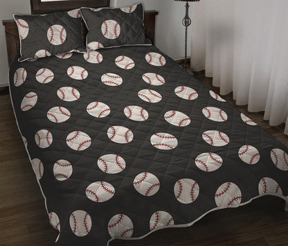 Black Baseball Pattern Print Quilt Bed Set