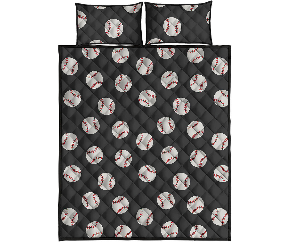 Black Baseball Pattern Print Quilt Bed Set