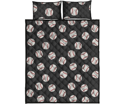 Black Baseball Pattern Print Quilt Bed Set