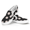 Black Baseball Pattern Print White Slip On Sneakers
