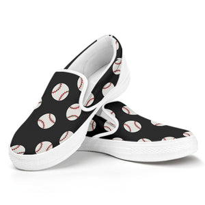 Black Baseball Pattern Print White Slip On Shoes