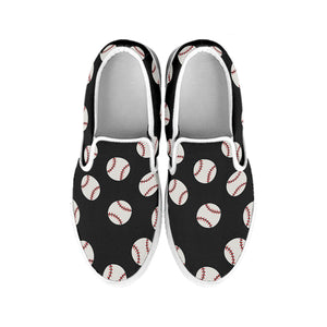 Black Baseball Pattern Print White Slip On Shoes