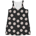 Black Baseball Pattern Print Women's Racerback Tank Top