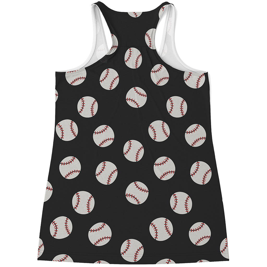Black Baseball Pattern Print Women's Racerback Tank Top