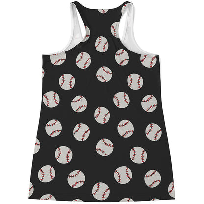 Black Baseball Pattern Print Women's Racerback Tank Top