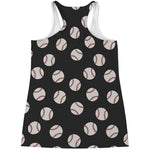 Black Baseball Pattern Print Women's Racerback Tank Top