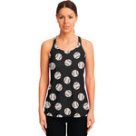 Black Baseball Pattern Print Women's Racerback Tank Top