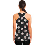 Black Baseball Pattern Print Women's Racerback Tank Top