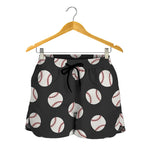 Black Baseball Pattern Print Women's Shorts