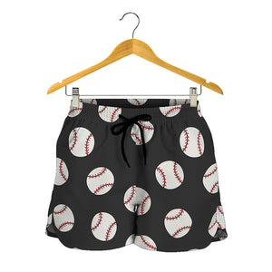 Black Baseball Pattern Print Women's Shorts