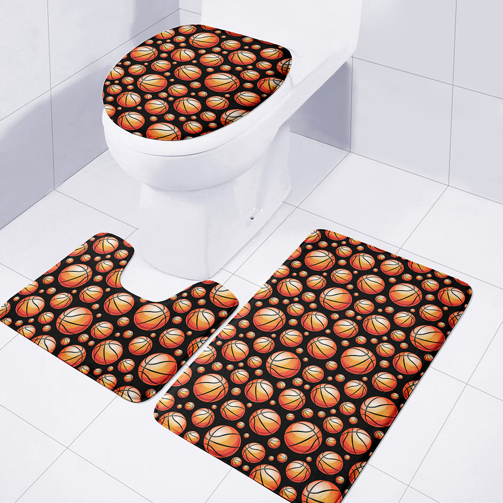 Black Basketball Pattern Print 3 Piece Bath Mat Set