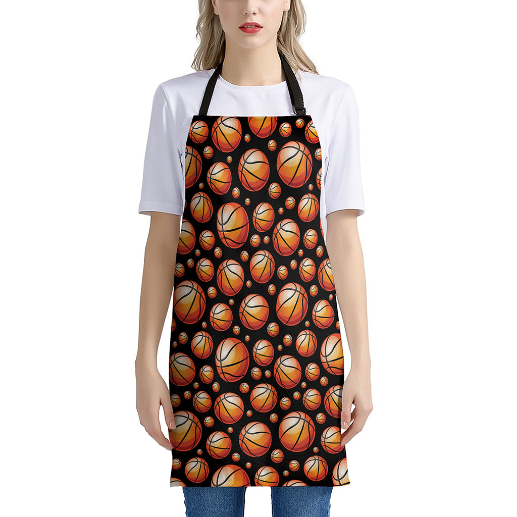 Black Basketball Pattern Print Apron