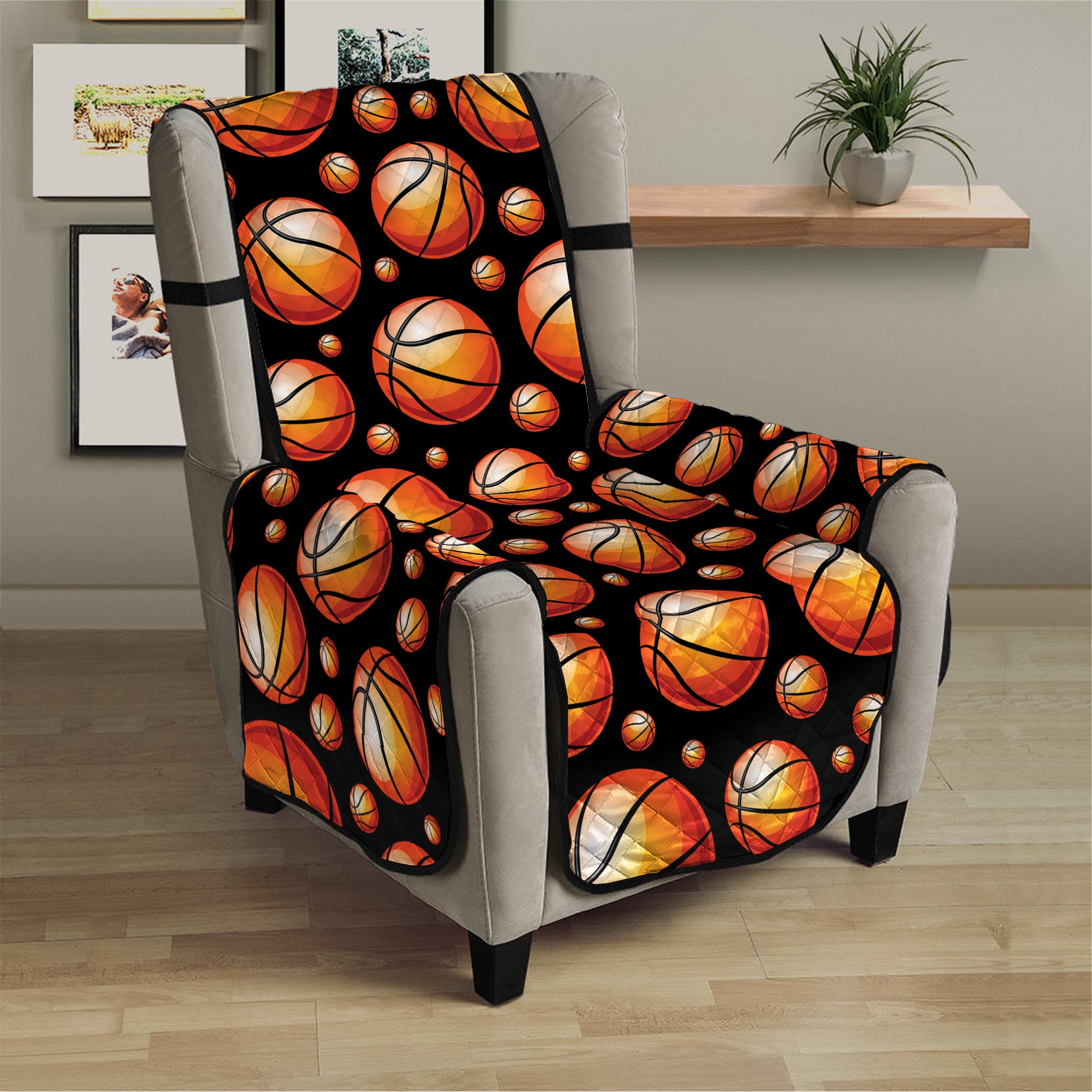 Black Basketball Pattern Print Armchair Protector