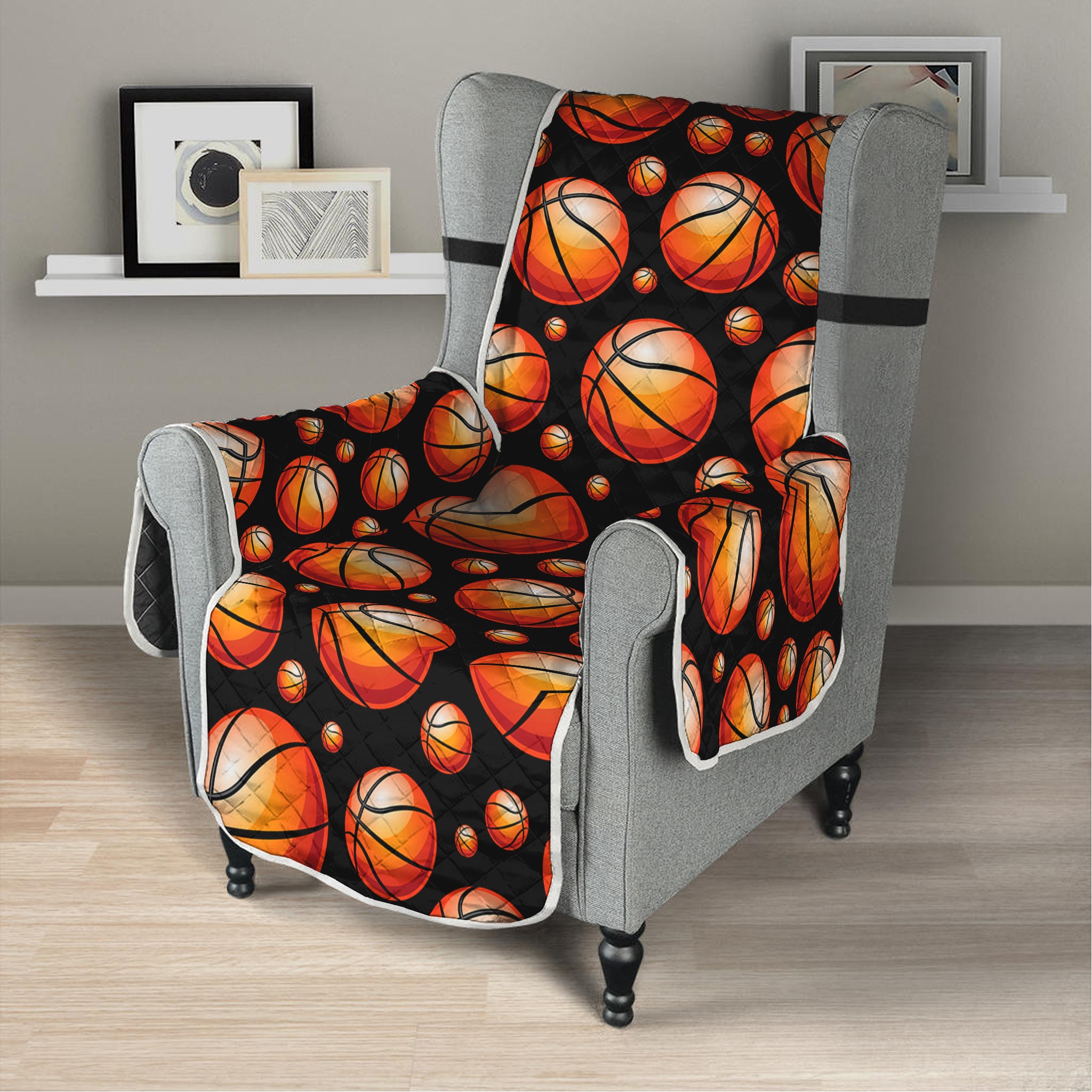 Black Basketball Pattern Print Armchair Protector