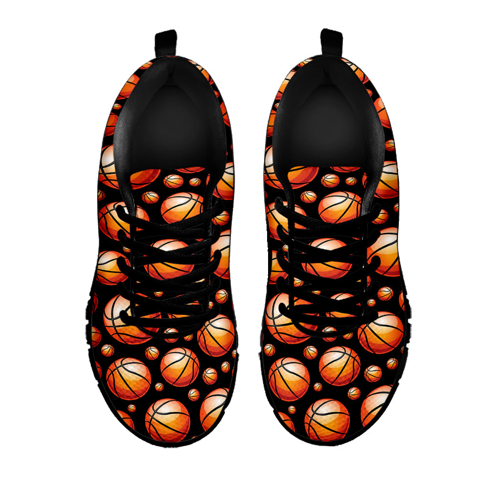 Black Basketball Pattern Print Black Sneakers