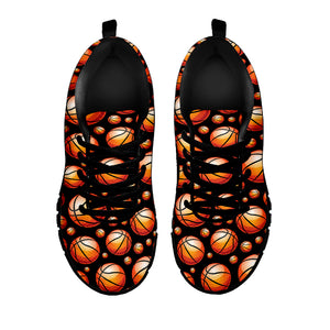 Black Basketball Pattern Print Black Sneakers