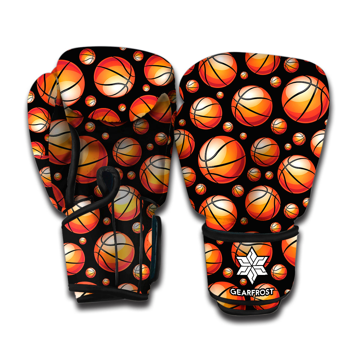 Black Basketball Pattern Print Boxing Gloves