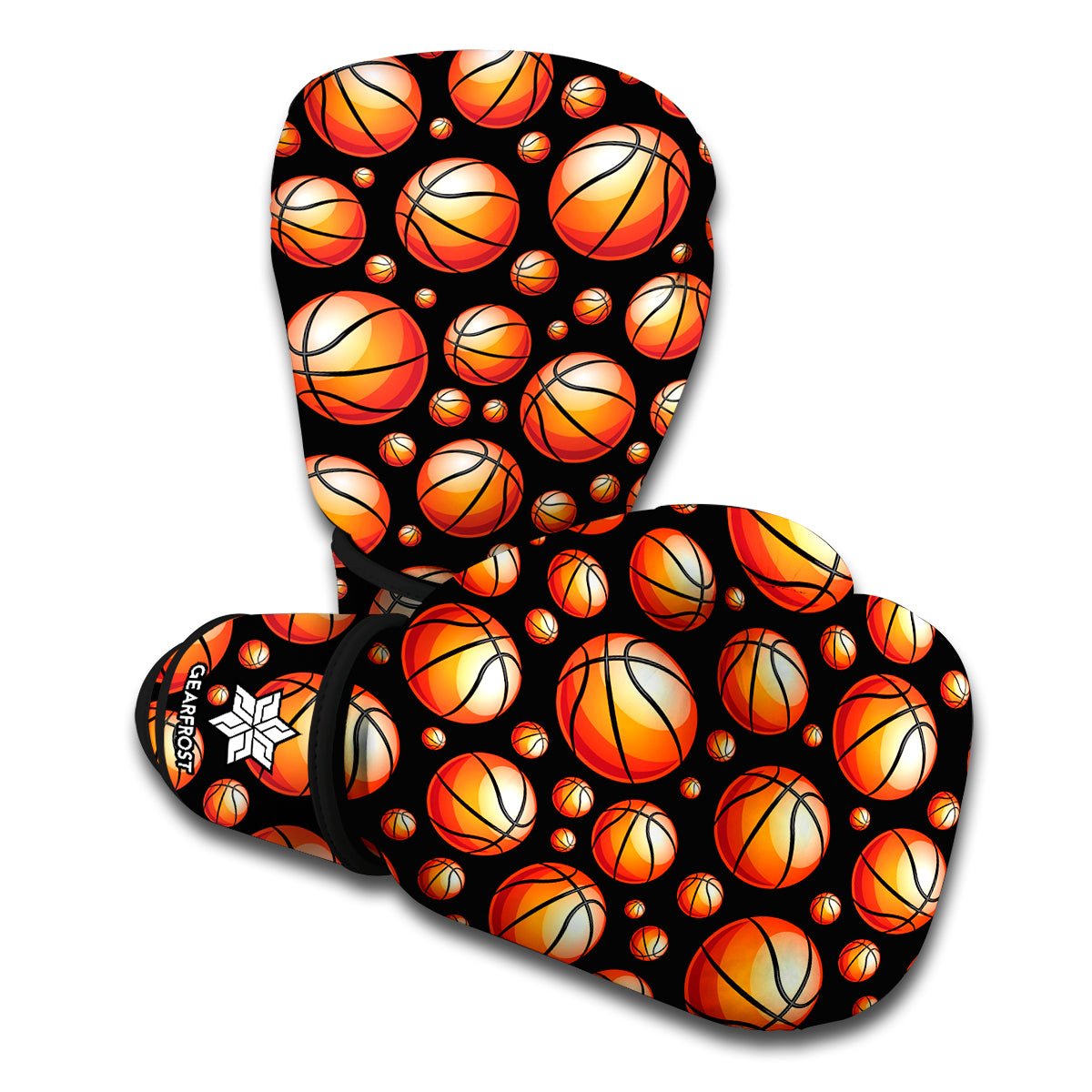 Black Basketball Pattern Print Boxing Gloves